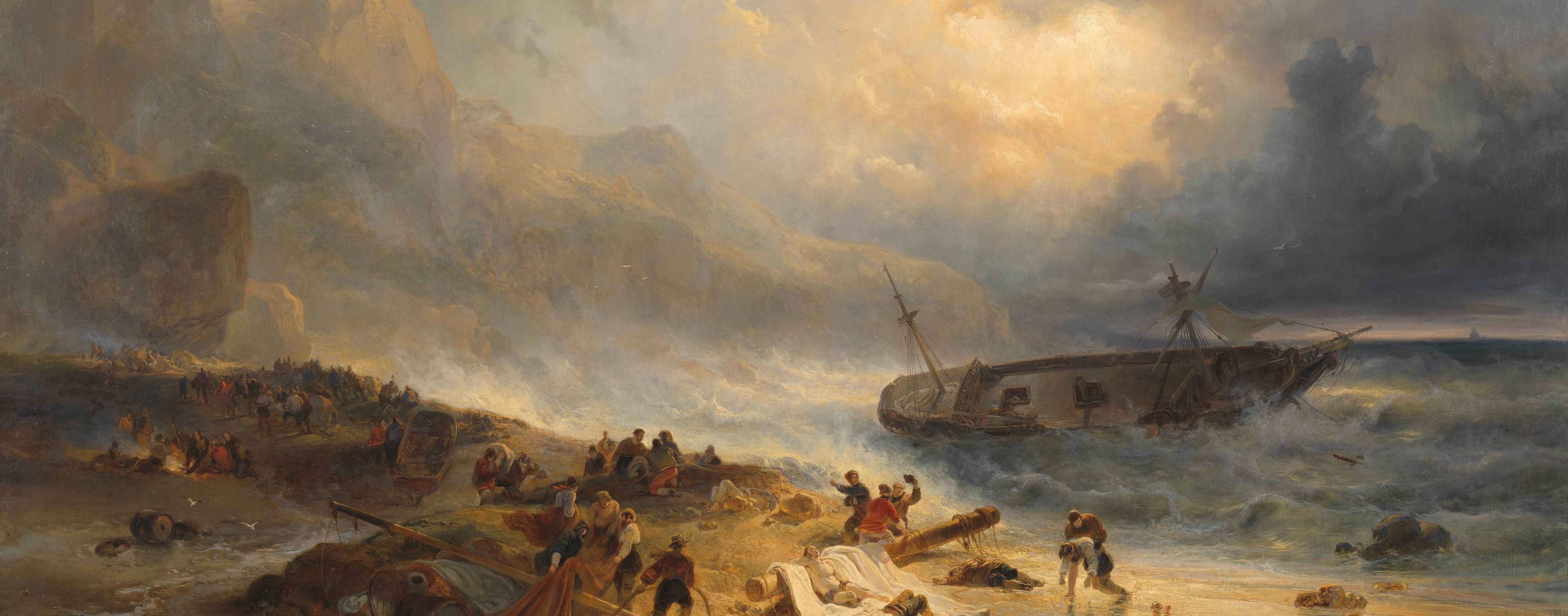 Shipwreck off a Rocky Coast