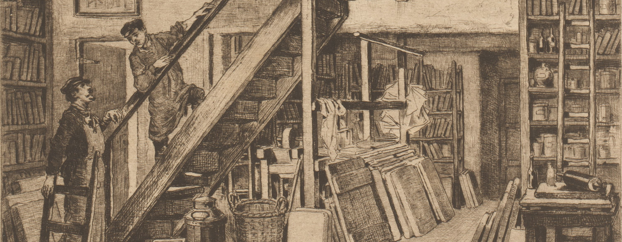 Twee mannen bij een trap in een Antwerpse lithografenwerkplaats by Jos Ratinckx (cropped)