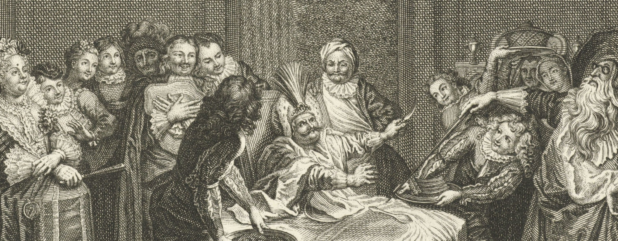 Cropped engraving of Doctor Renzo forbidding Sancho to eat.