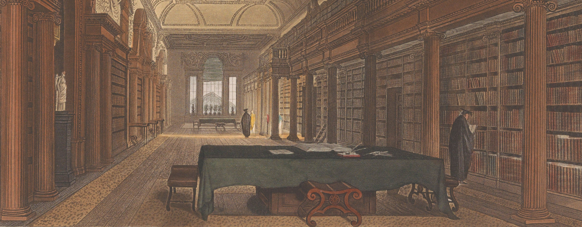 Cropped etching of the Library of Christ Church by Joseph Constantine Stadler.